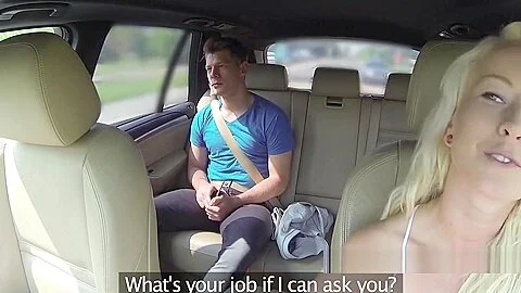 Milf taxi driver seducing young guy in her fake taxi