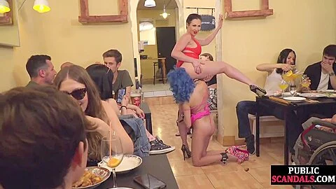 Public rimjob slut pissed n mouthjizzed after food torment