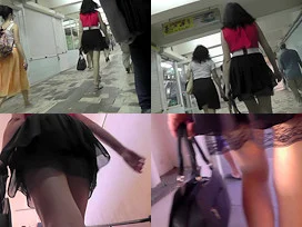 Brunette's skinny ass under mini skirt, in upskirt clip