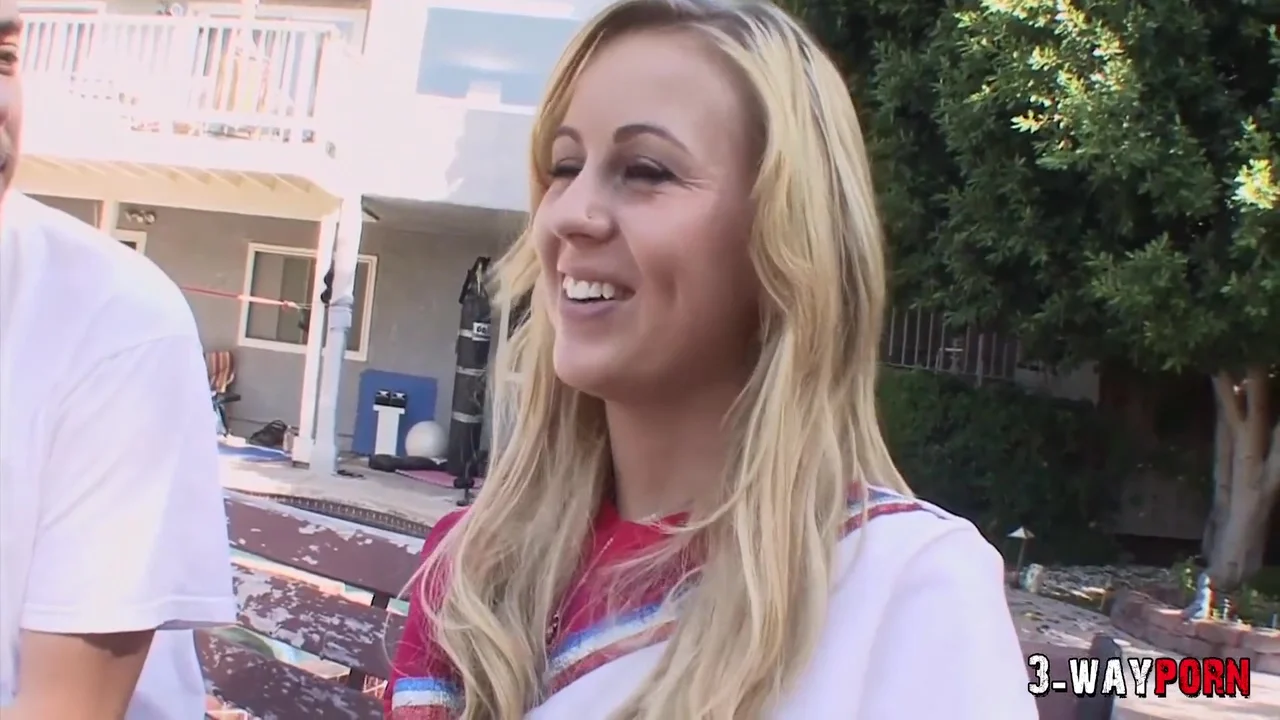 Blonde Cheerleader Fucked Outside By Two Guy