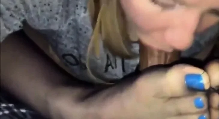 Amateur nylon footjob and blowjob  - not mine found on web