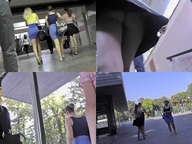 Upskirting vid of an auburn-hair gal in a public place