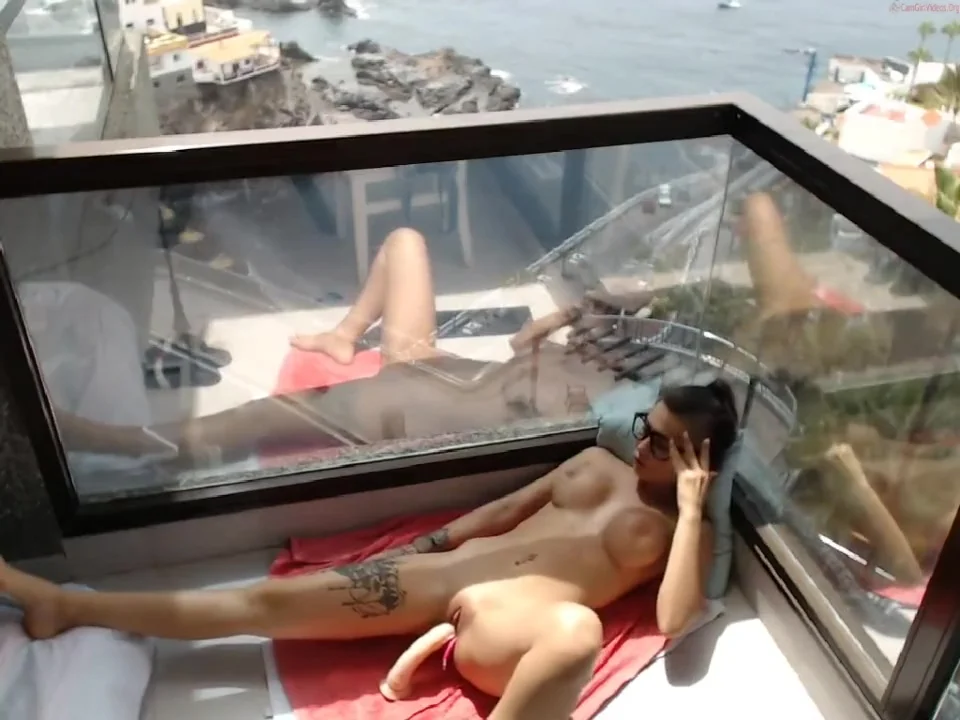 hot teen 18+ masturbates on public balcony
