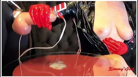 Cruel Femdom Estim Cock Handjob Cums Tru Penis Plug