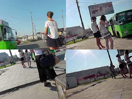Alluring brunette wears mini skirt in upskirt porn