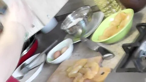 In Kitchen Step mommy Milf Dubarry Transparent Negligee Without Panties Prepares Next Dish. Nude Cooking