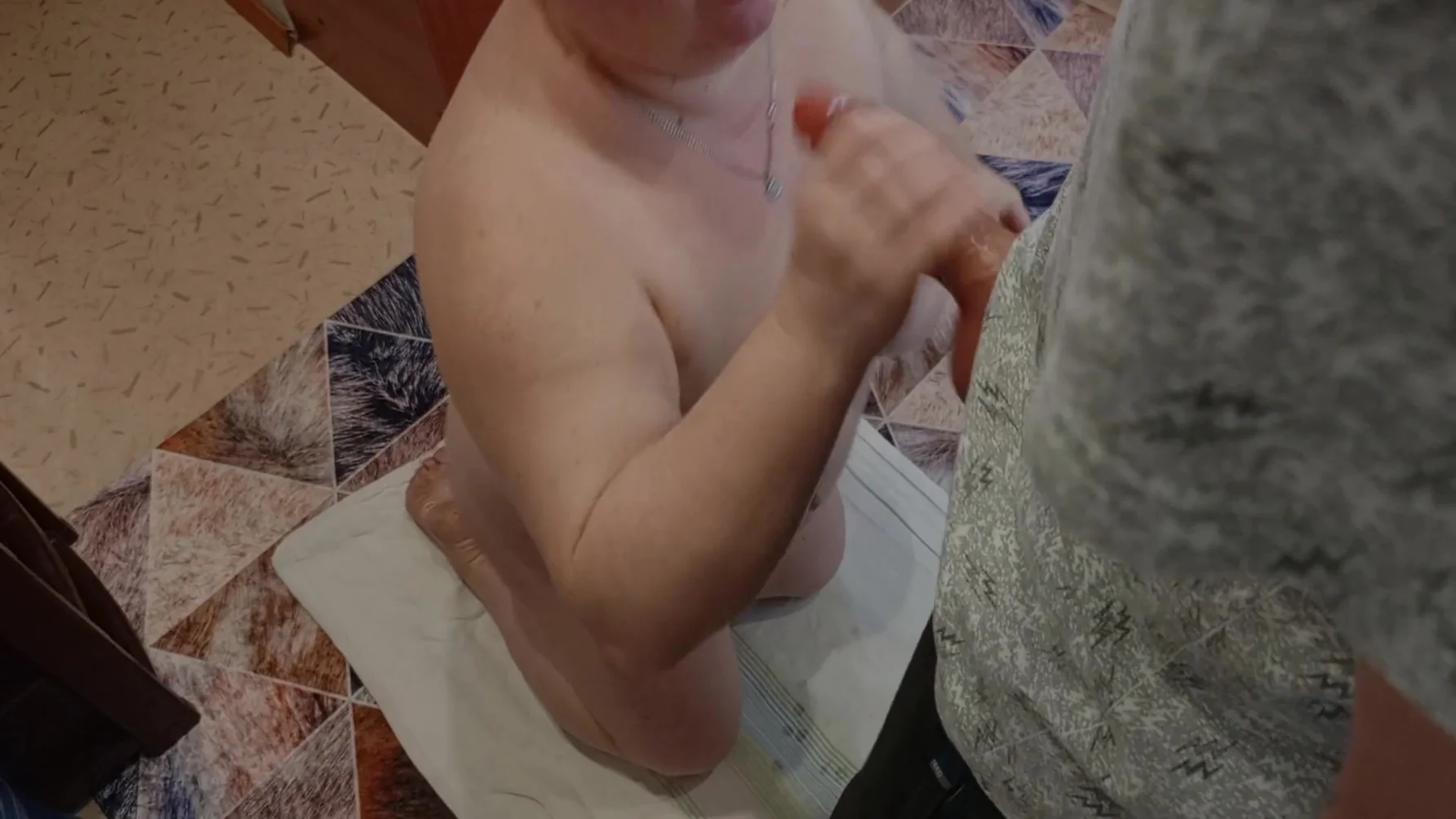 Jerks Off A Dick And Gets A Big Cumshot On Tits