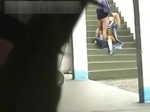 Blonde blowjob in stairs