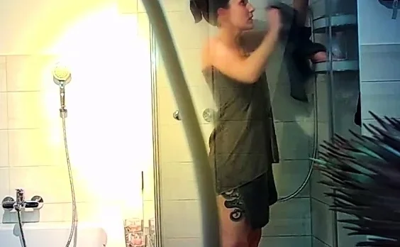 Spied in the shower by hidden cam