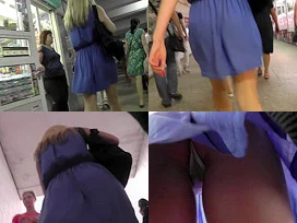 Blonde chick wears mini skirt in upskirting porn