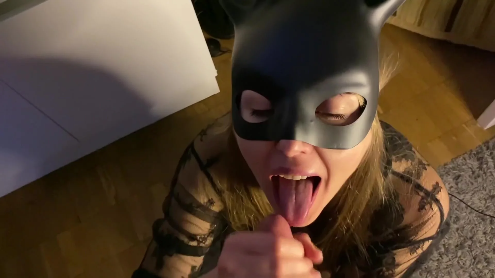 Blowjob In Black Rabbit Mask Cum Sperm In My Mouth Bitch Loves To Lick Balls