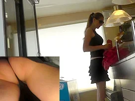 Amateur chick in cute things got caught on upskirt cam