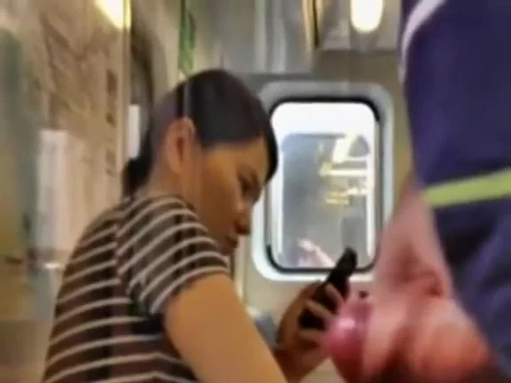 Stroking his small penis on the train