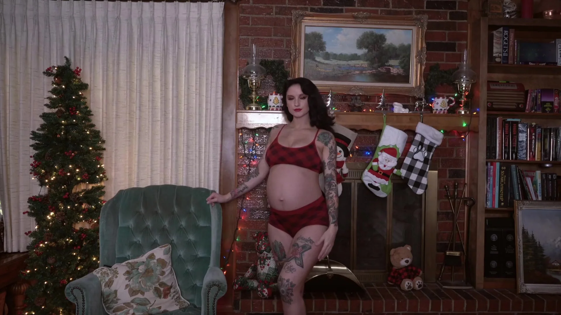 Super Pregnant Milf Christmas Lingerie Try On Haul With Sheer Lingerie