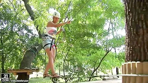 Sexy blonde with big ass Brandy Smile enjoys extreme sports on the open air