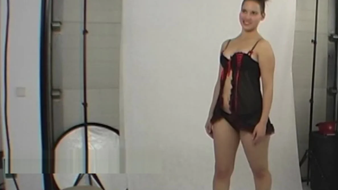 Sexy chick in latex dress in backstage clip