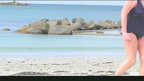 Spy beach mature with a granny swimsuit bikini special