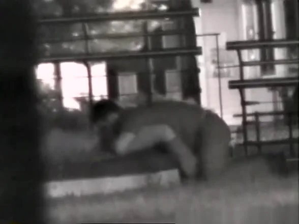 Guy eating his chick's pussy in public place