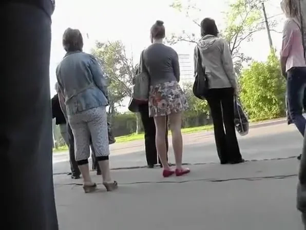 teen 18+ in short skirt waits for bus