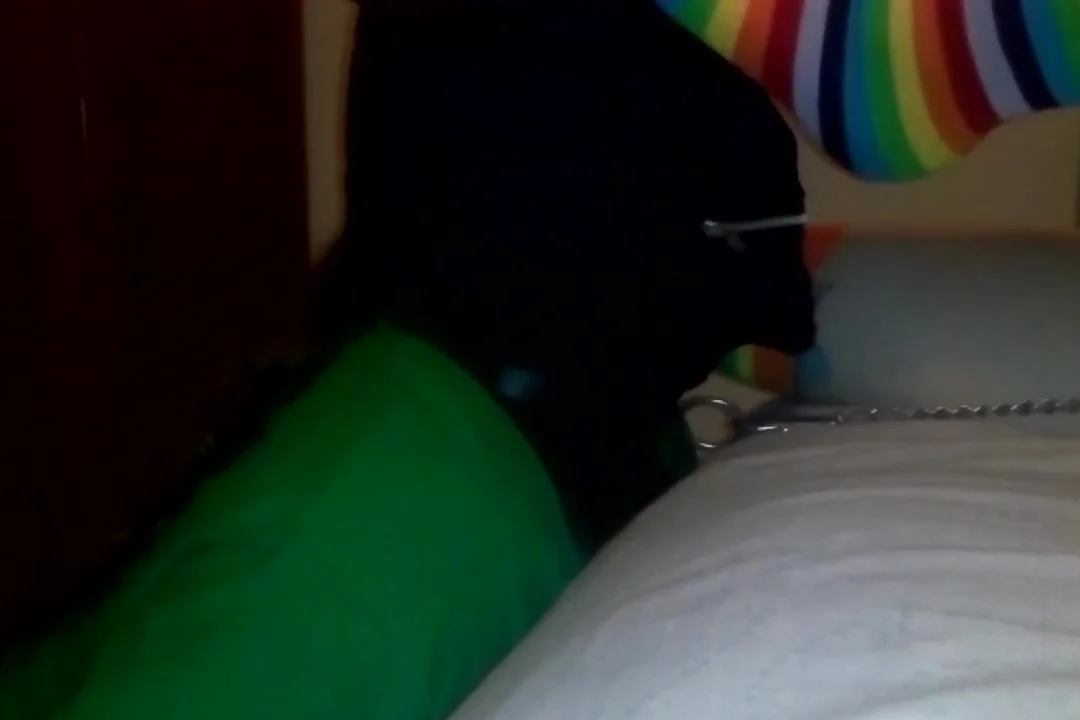 Foot domination, with mask and rainbow toe socks with cumshot