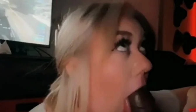 Blonde Babe Deepthroats a Big Cock While He Plays COD
