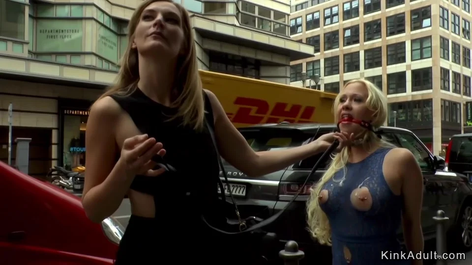 Blond Hair Girl In Bondage Fisted In Public Cafe