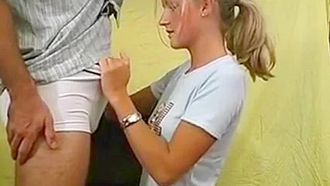 blonde 18 years old teen blowjob during porno casting