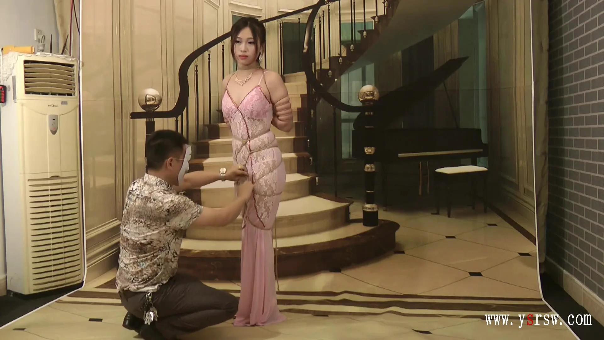 Chinese Girl In Long Dress In Bondage