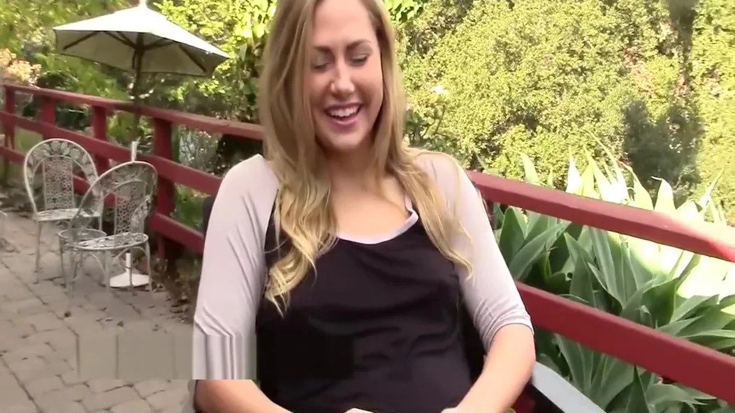 Blonde teen 18+ with a hairy pussy fucks outdoors