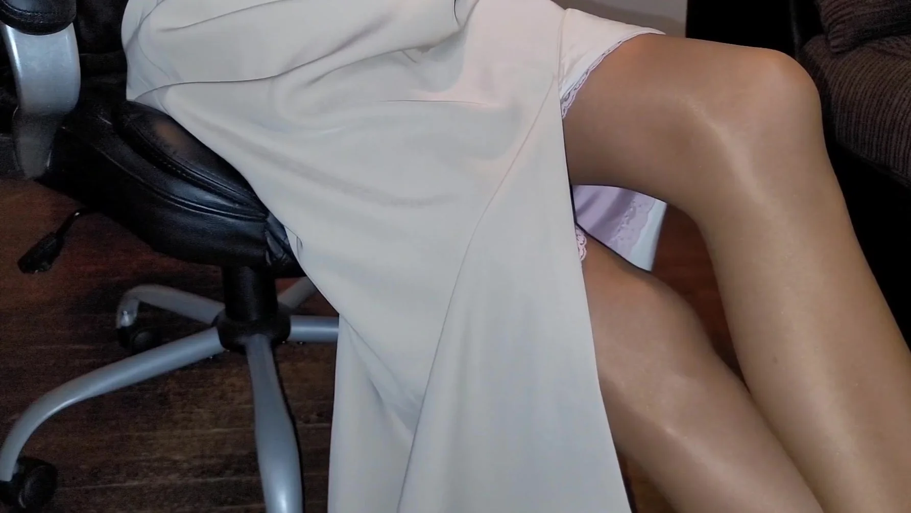 Long Cream Lined Office Skirt With Pink Satin Half Slip