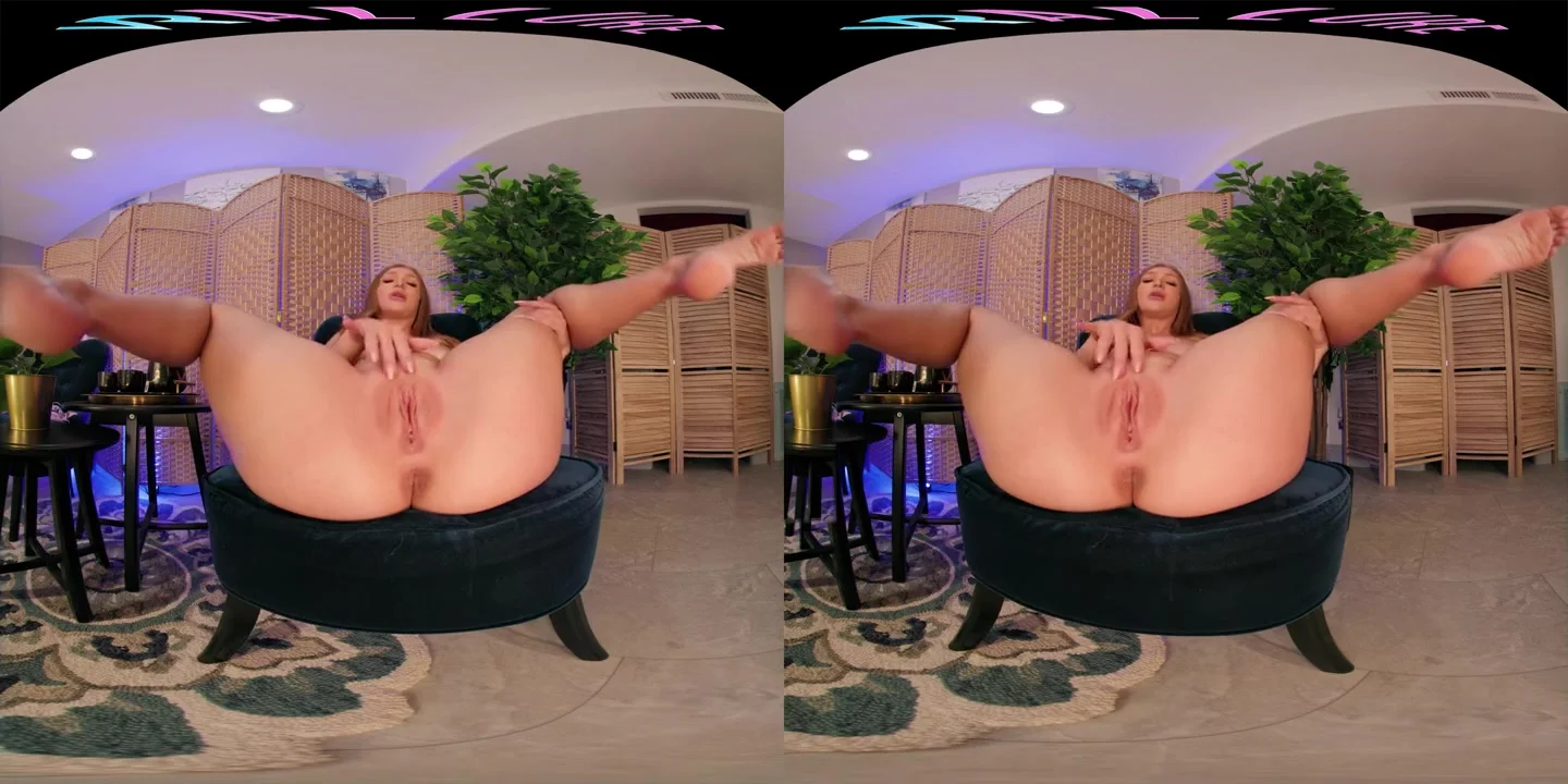 Naturally busty redhead masturbates in VR