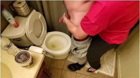 Helping My Neighbor By Holding His Dick While He Pees In The Toilet While My Boyfriends At Work