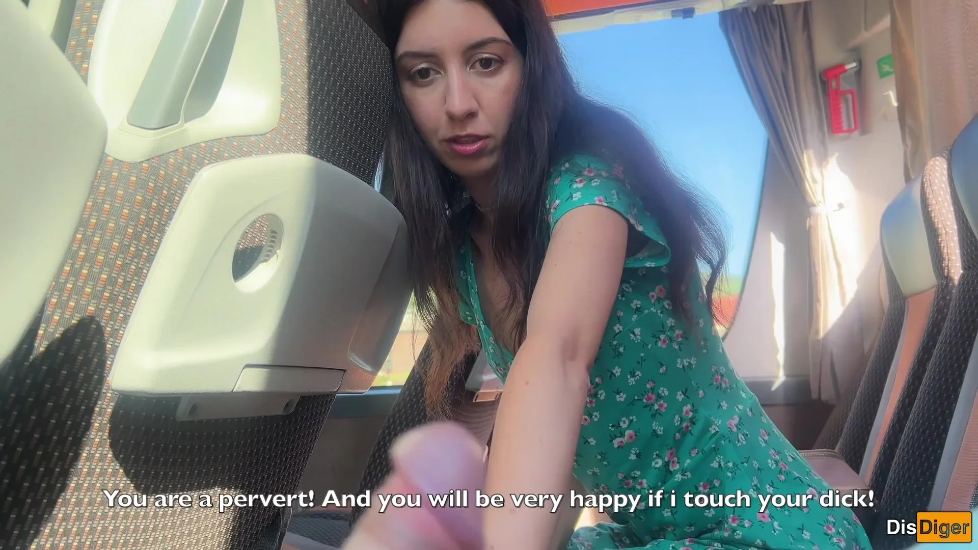 Katty West - Crazy Man Takes Out His Cock On Public Bus - But Girl Doesnt Lose Her Head And Helps Him Cum
