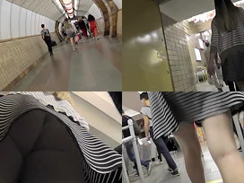 Hot upskirt porn with amateur blonde in a crowded place