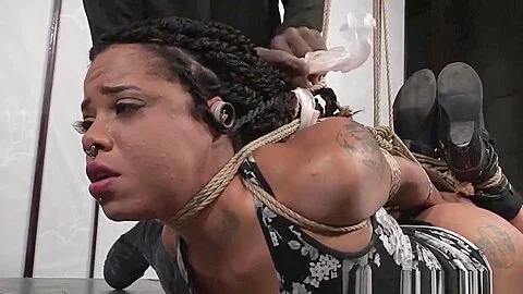 Tattooed Black Sub Suspended By Maledom
