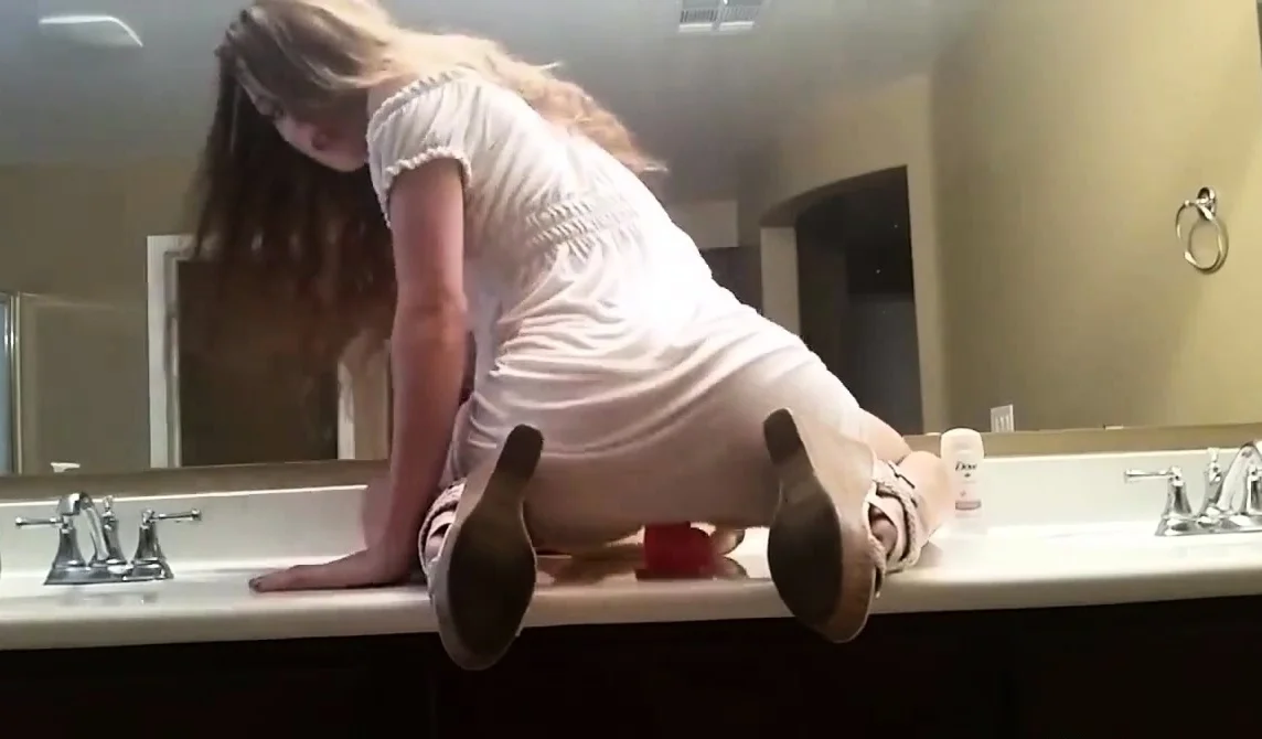 My stepsister rides her dildo home alone