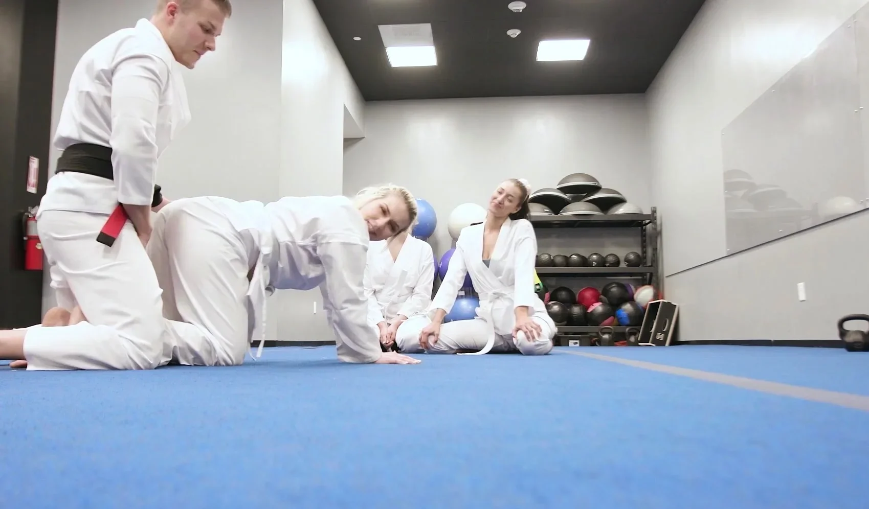 Teen karate hotties fighting on big cock