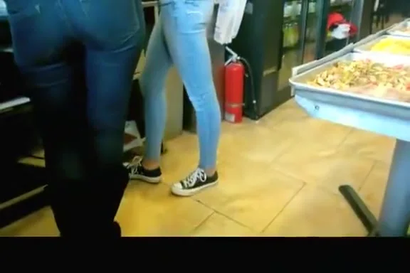 Blonde worker wearing tight jeans pants