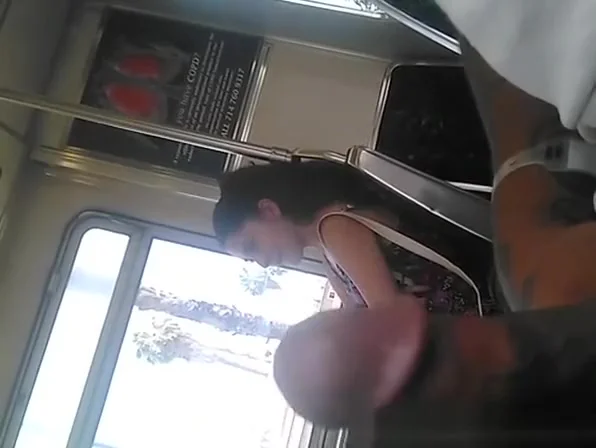 Black guy takes off his hard cock in bus