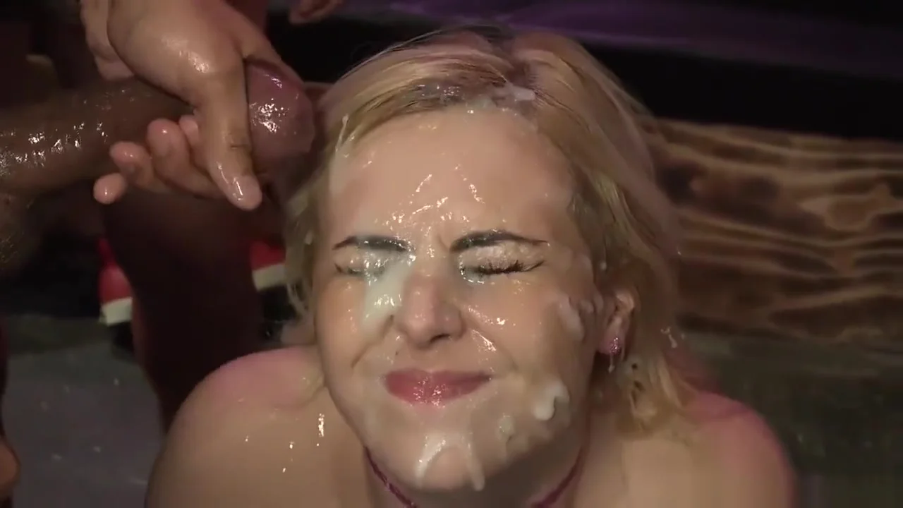 Bukkake with 18 guys facial cute american blonde