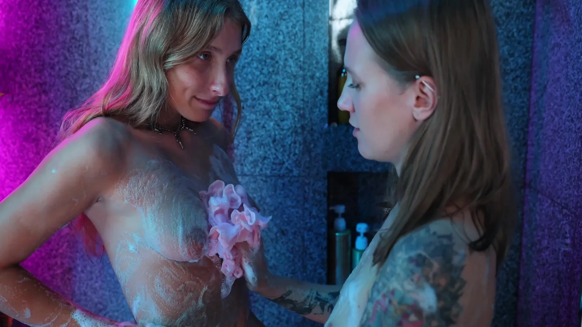 2 Horny Lesbians Have Fun In The Shower