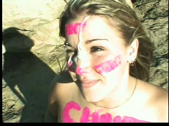 He leaves his mark on his sweet teen face, after he's had his way with her mouth outdoors