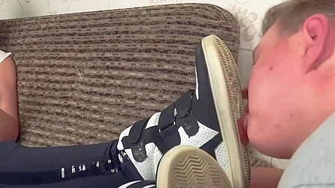 Slave Licks Shoes Sniffs Them Licks And Licks Feet