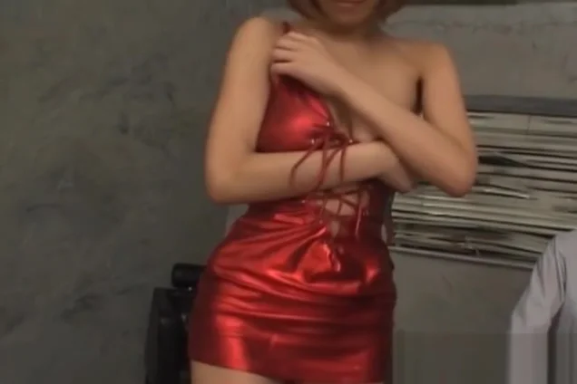 Asian superb redhead sex doll strips undies erotically