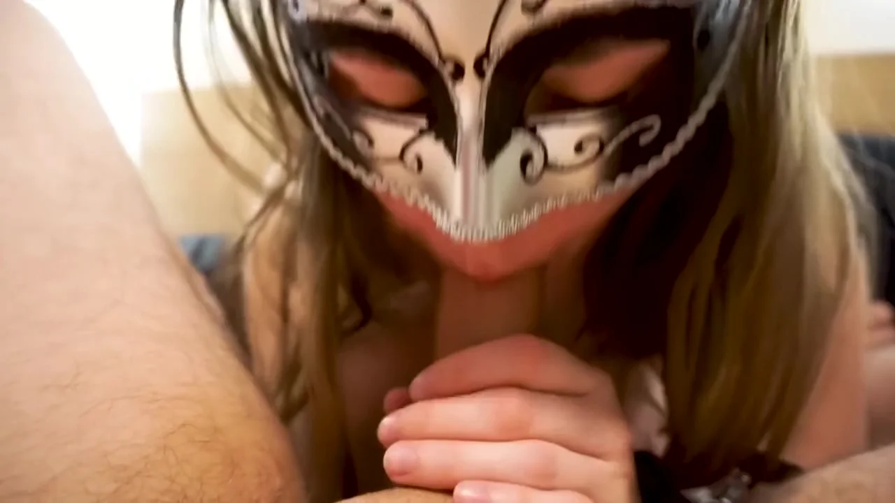 Hot young MILF sucking husbands big cock dry