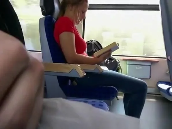Exhibitionist dude plays with his cock in train