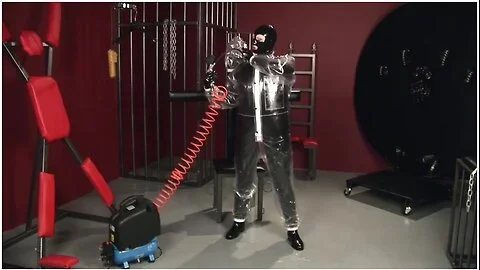 Blonde Girl In Black Latex Catsuit Full Encased In Inflatable Rubber And Full Body Plastic Suit - Verified Amateurs