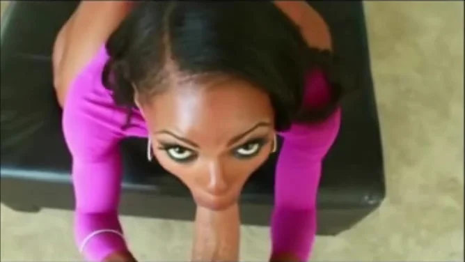 Ebony Babe Interracial Blowjob and Facial