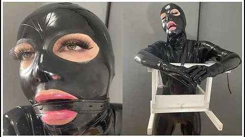 Latex & Bdsm Couple In Rubber Catsuits Submissive Slave Is Tied Up Gagged In Bondage