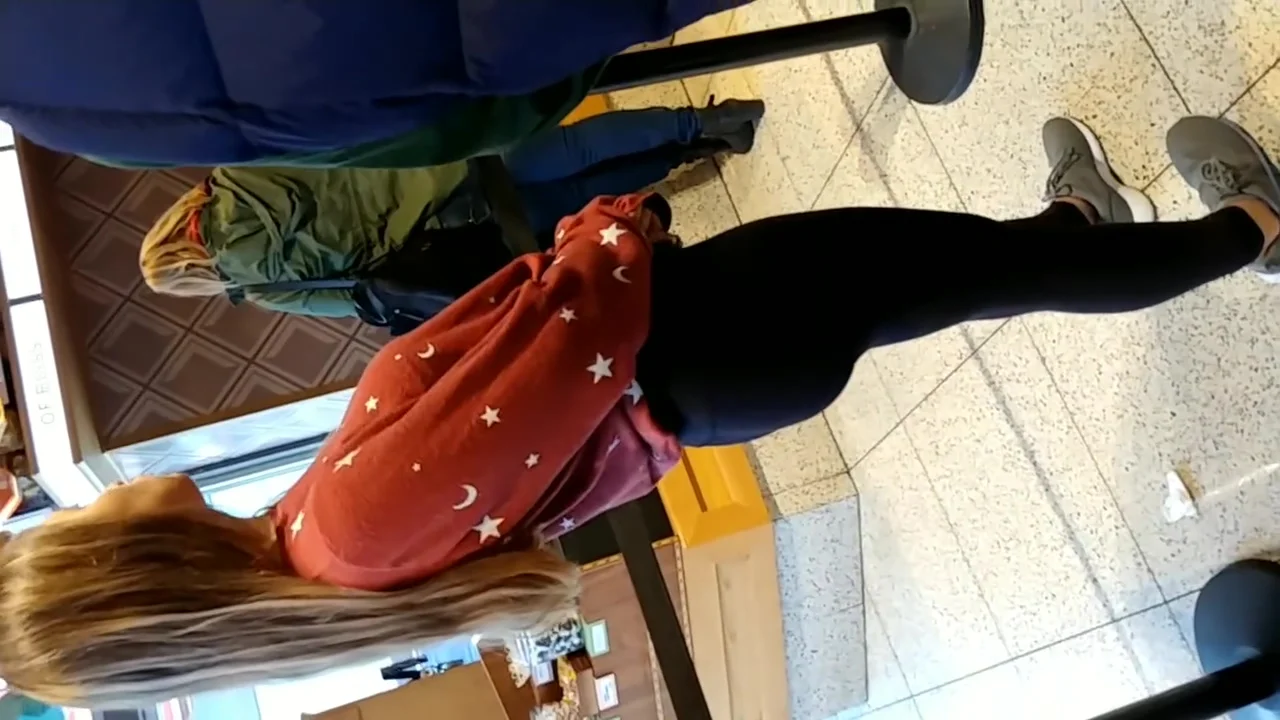 Candid teen 18+ in leggings ice cream shopping